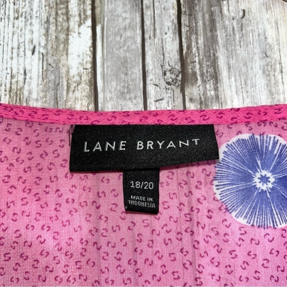 Lane Bryant Batik Floral Babydoll Blouse Pink Purple Sheer V-Neck Size 18/20 - Picture 8 of 9